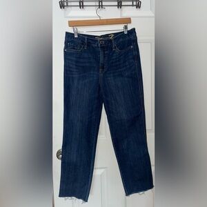 Seven7 Womens Dark Blue Straight Jeans Raw Hem Size 8